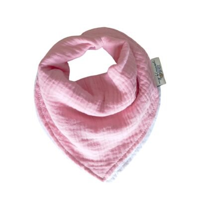 Babete bandana dupla reversível em rosa e branco